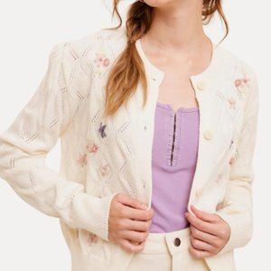 Listicle Ivory Embroidered Floral Knit Cardigan